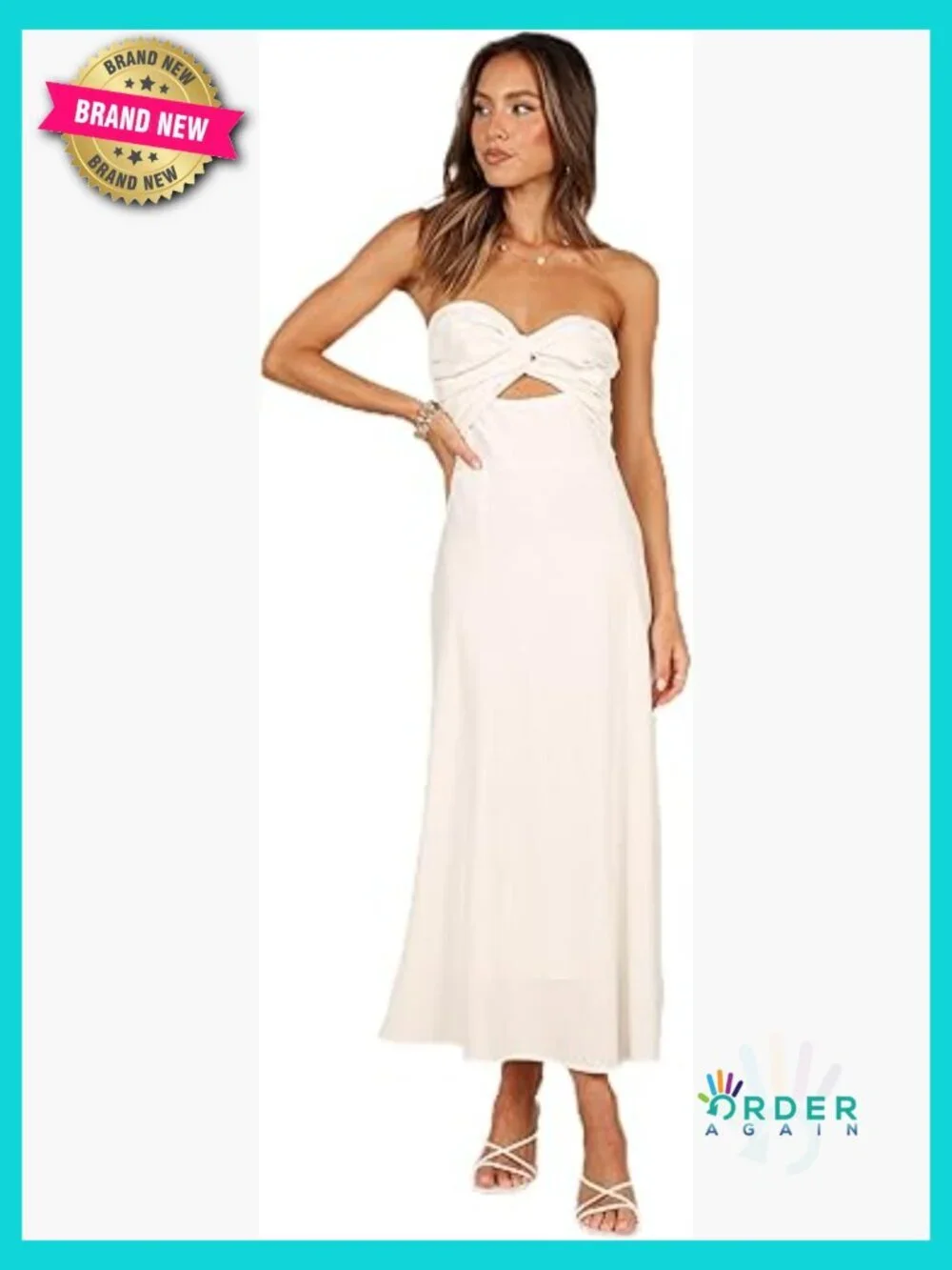 Rosetta Midi Dress Strapless Sweetheart Twist Knot Cut Out Back Shirred